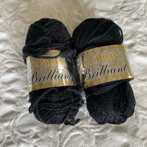Lot Of 2 Patons Brilliant Yarn Black Dazzle #3 Acrylic Polyester 04940 Same Dye